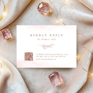 Rose gold simple elegant botanical QR code wedding RSVP Card