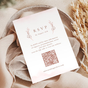Rose gold simple elegant botanical QR code wedding RSVP Card