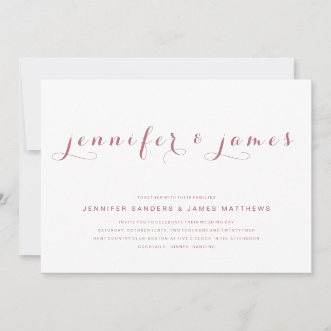 Rose Gold Simple Elegant Script Modern Wedding Invitation (Front)
