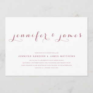 Rose Gold Simple Elegant Script Modern Wedding Invitation