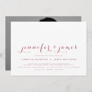 Rose Gold Simple Elegant Script Photo Wedding Invitation