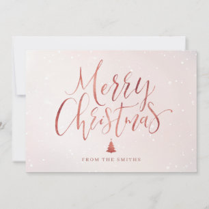 Rose gold simple handwritten calligraphy Christmas Holiday Card