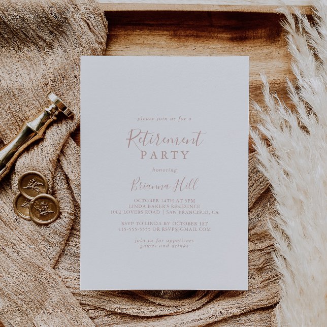 Rose Gold Simple Minimalist Retirement Party  Invitation (Creator Uploaded)