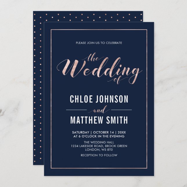 Rose Gold | Simple Modern Typography Wedding Invitation (Front/Back)