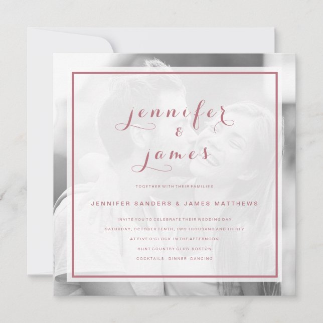 Rose Gold Simple Script Modern Photo Wedding Invitation (Front)