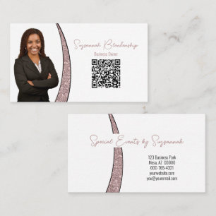 Rose Gold Sliver Faux Glitter Photo QR Chic Business Card