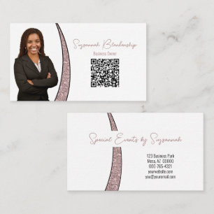 Rose Gold Sliver Faux Glitter Photo QR Chic Business Card