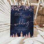 Rose gold snow pine navy Christmas winter wedding Invitation<br><div class="desc">Time to celebrate your winter wonderland wedding theme with this luxury rose gold glitter snowflakes sparkles and rose gold glitter pine tree forest on an elegant festive navy blue watercolor background,  featuring a modern cool script font typography.</div>