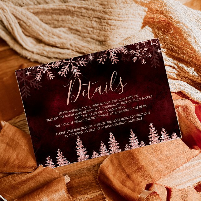Rose gold snow pine red Christmas winter details Enclosure Card (Rose gold snow pine red Christmas winter details Enclosure Card)
