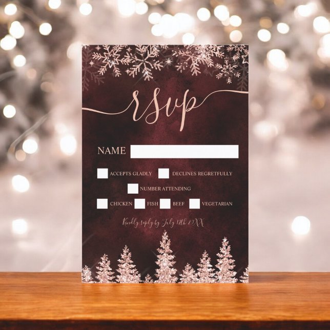 Rose gold snow pine red Christmas winter rsvp (Rose gold snow pine red Christmas winter rsvp)