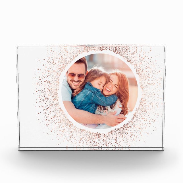 Rose Gold Snowflake Christmas Holiday Photo Block (Front)