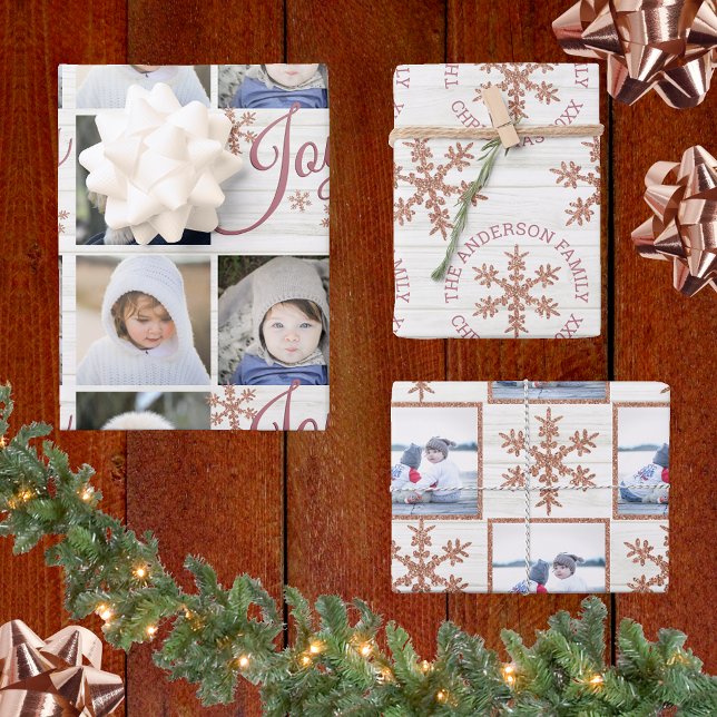 Rose Gold Snowflake Christmas Holiday Your Photos Wrapping Paper Sheet (Creator Uploaded)