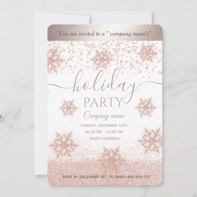 Rose gold snowflake corporate Holiday party  Invitation (Front)