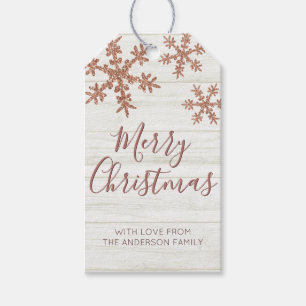 Rose Gold Snowflake Elegant Glam Merry Christmas Gift Tags