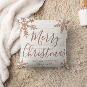 Rose Gold Snowflake Elegant Script Christmas Cushion
