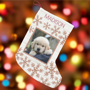 Rose Gold Snowflake Fun Kids Or Pets Photo Small Christmas Stocking