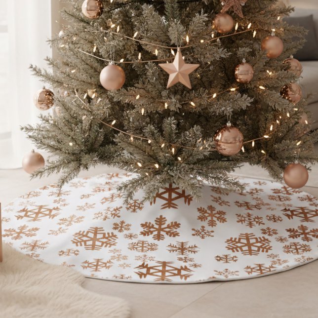Rose Gold Snowflake Pattern Custom Brushed Polyester Tree Skirt (Add a touch of modern luxury to your holiday decor)