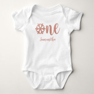 Rose Gold Snowflake Winter First Birthday for Girl Baby Bodysuit