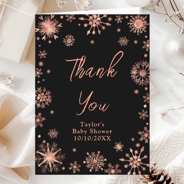 Rose Gold Snowflakes Baby Shower Thank You Card (Creator Uploaded)