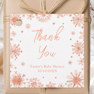 Rose Gold Snowflakes Baby Shower Thank You Favour Tags
