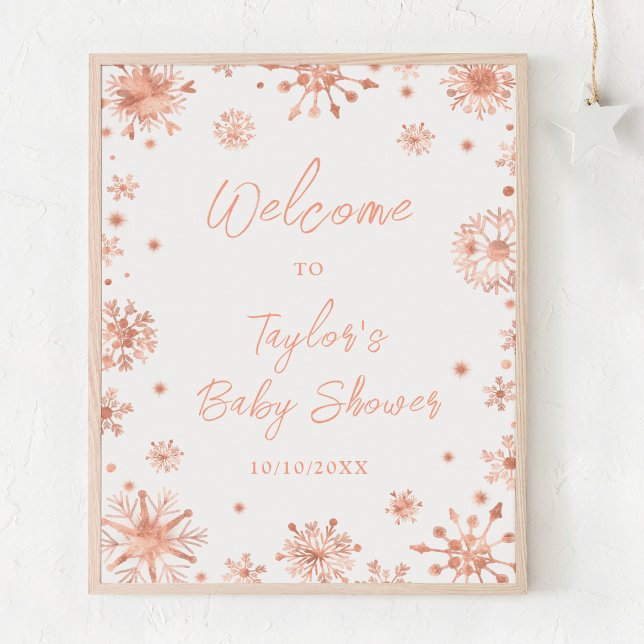 Rose Gold Snowflakes Baby Shower Welcome Poster (Creator Uploaded)
