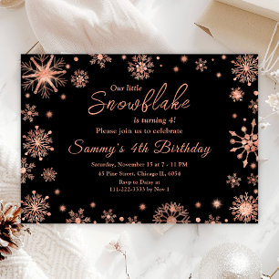 Rose Gold Snowflakes Birthday Party Invitation