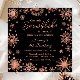 Rose Gold Snowflakes Birthday Party Invitation