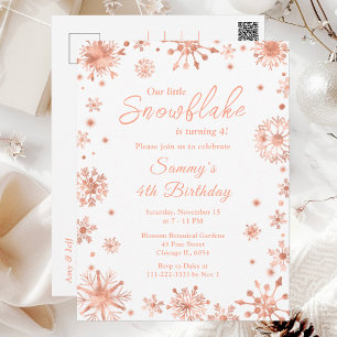 Rose Gold Snowflakes Birthday Party Postcard