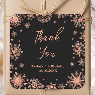 Rose Gold Snowflakes Birthday Thank You Square Sticker