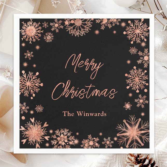 Rose Gold Snowflakes Christmas Party Napkin (Creator Uploaded)