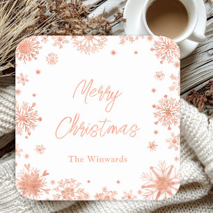 Rose Gold Snowflakes Christmas Party Square Paper Coaster