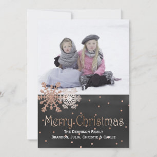 Rose Gold Snowflakes Christmas Photo Greeting Card