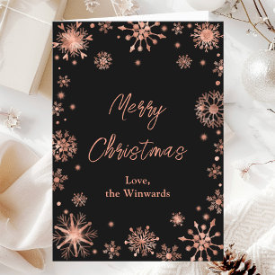 Rose Gold Snowflakes Merry Christmas Holiday Card