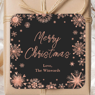 Rose Gold Snowflakes Merry Christmas Square Sticker