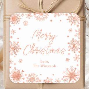 Rose Gold Snowflakes Merry Christmas Square Sticker