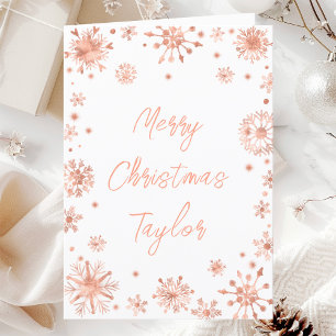 Rose Gold Snowflakes Merry Christmas with Name Holiday Card