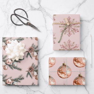 Rose Gold Snowflakes Ornaments Christmas  Wrapping Paper Sheet