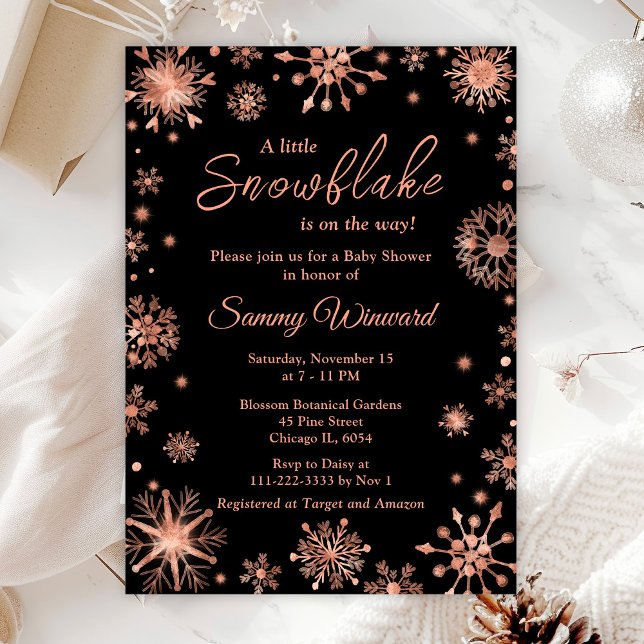 Rose Gold Snowflakes Winter Baby Shower Invitation (Creator Uploaded)