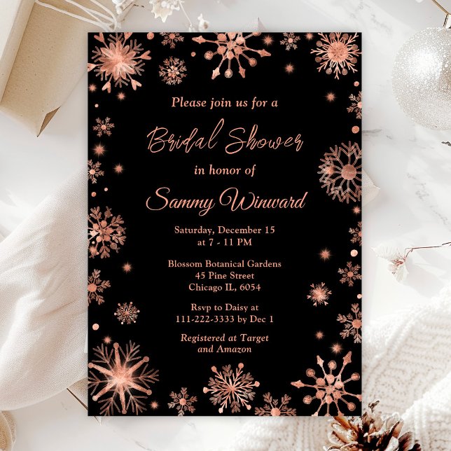 Rose Gold Snowflakes Winter Bridal Shower Invitation (Creator Uploaded)