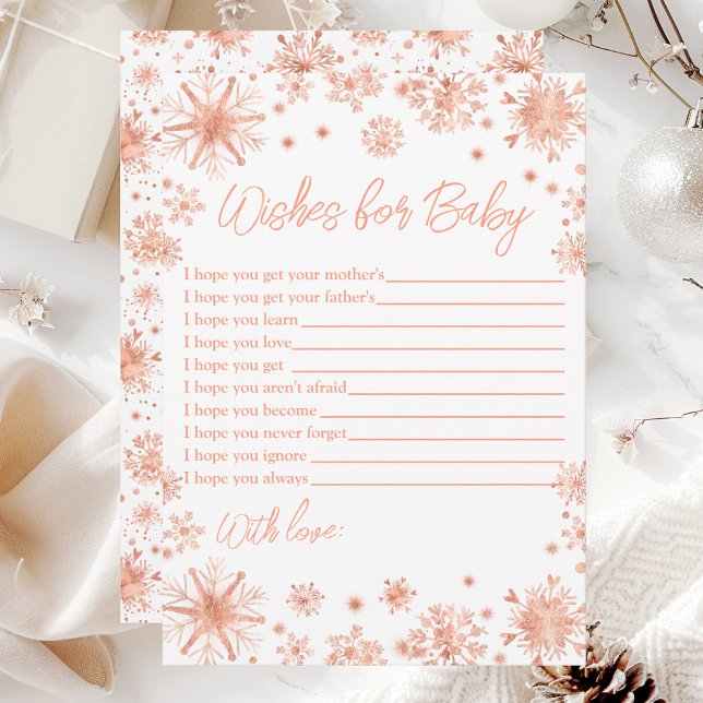 Rose Gold Snowflakes Wishes For Baby Invitation (Creator Uploaded)
