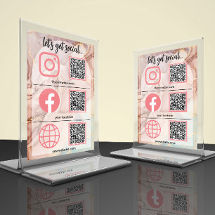 Rose Gold Social Media Sign Businessn Table Card