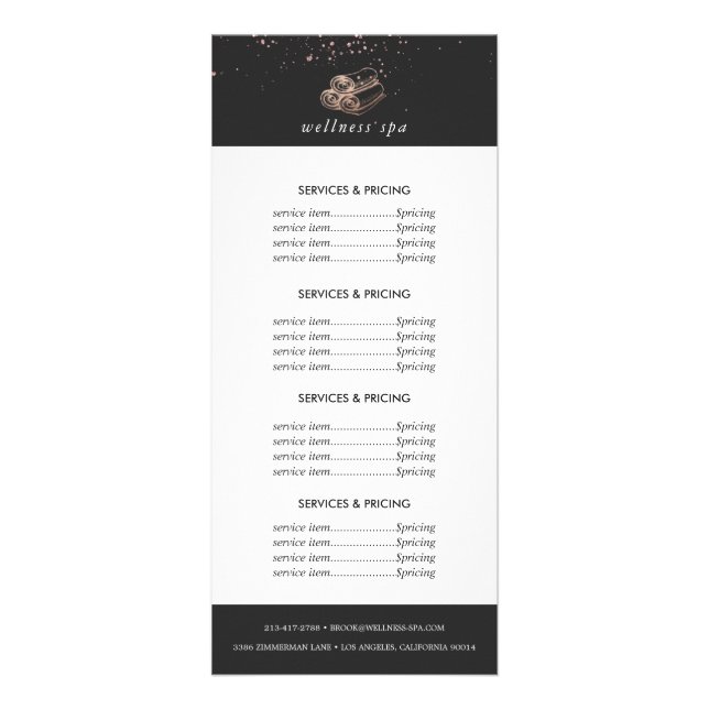 Rose Gold Spa Logo | Pricing Services Rack Card (Front)