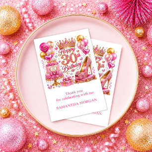 Rose Gold Sparkle 30th Birthday Pink Glitter Thank You Card