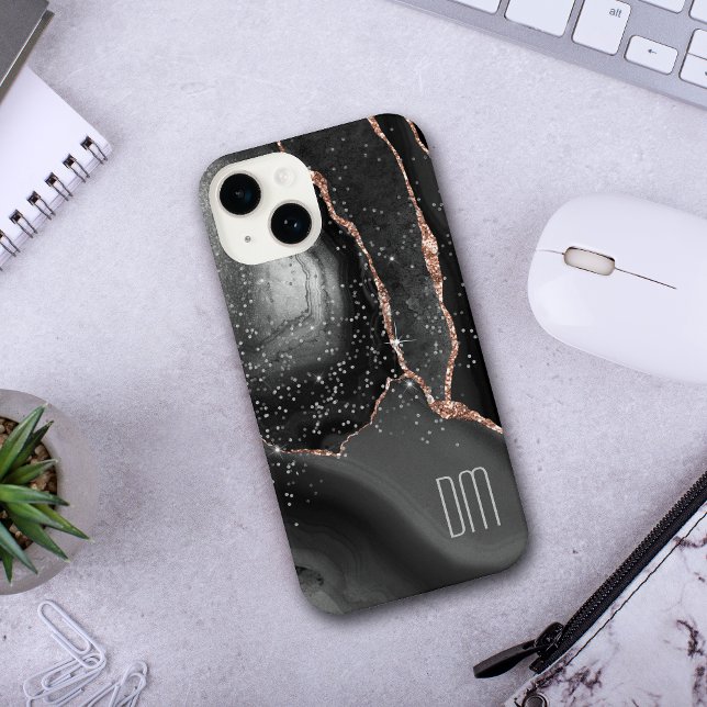 Rose Gold Sparkle Abstract Monogram iPhone Case (Creator Uploaded)