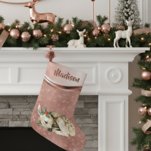 Rose Gold Sparkle Deer Fawn Personalised Small Christmas Stocking