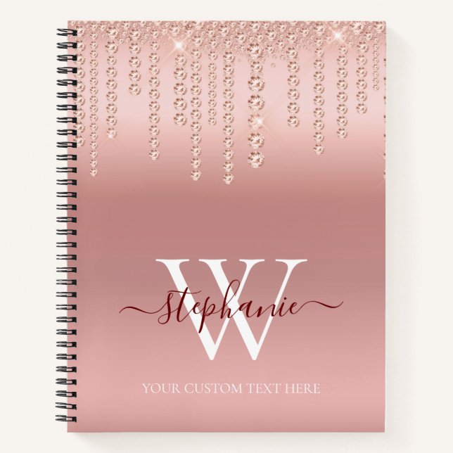 Rose Gold Sparkle Diamond Monogram Script Notebook (Front)