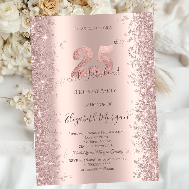  Rose Gold Sparkle Diamonds 25th Birthday  Invitation (Creator Uploaded)