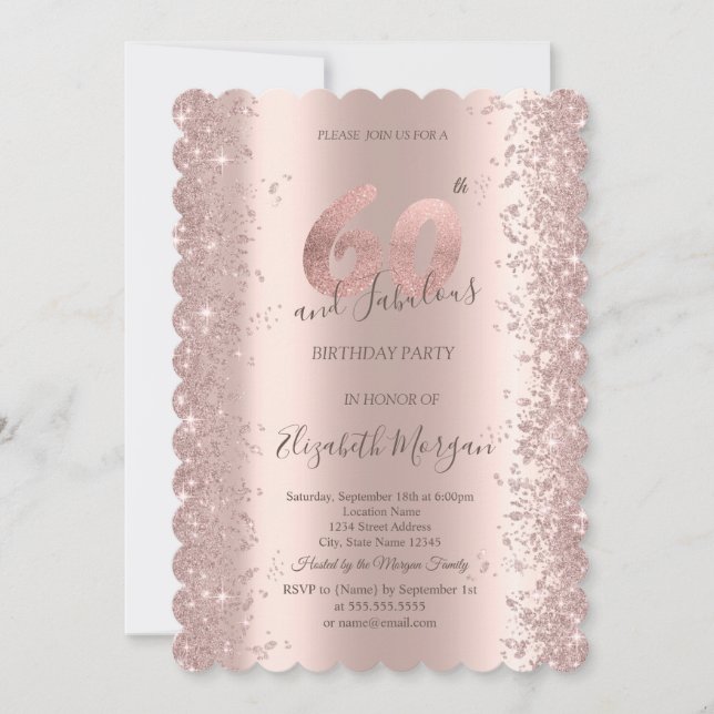  Rose Gold Sparkle Diamonds 60th Birthday  Invitation (Front)