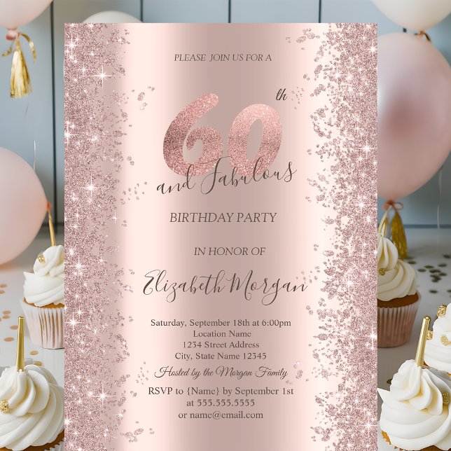  Rose Gold Sparkle Diamonds 60th Birthday  Invitation (Creator Uploaded)