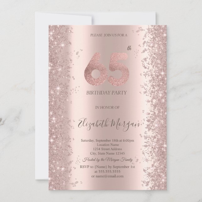  Rose Gold Sparkle Diamonds 65th Birthday  Invitation (Front)